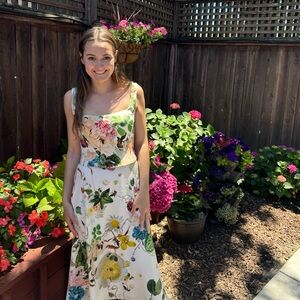 Custom Made Two Piece Silk Floral Printed Spring Bridal Corset and Skirt